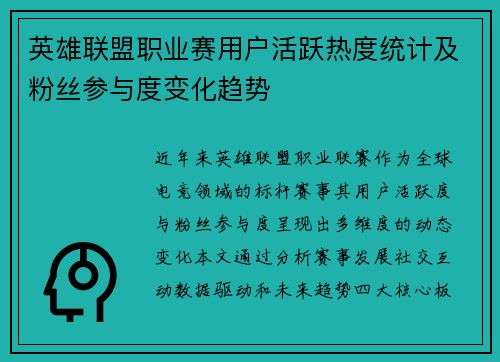 英雄联盟职业赛用户活跃热度统计及粉丝参与度变化趋势