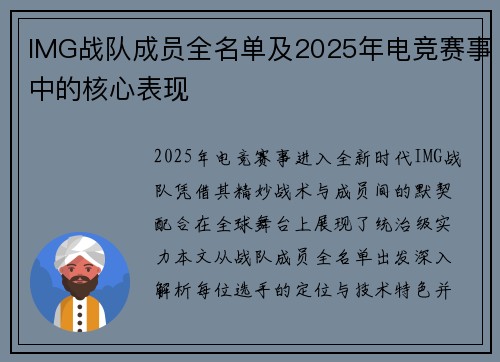 IMG战队成员全名单及2025年电竞赛事中的核心表现